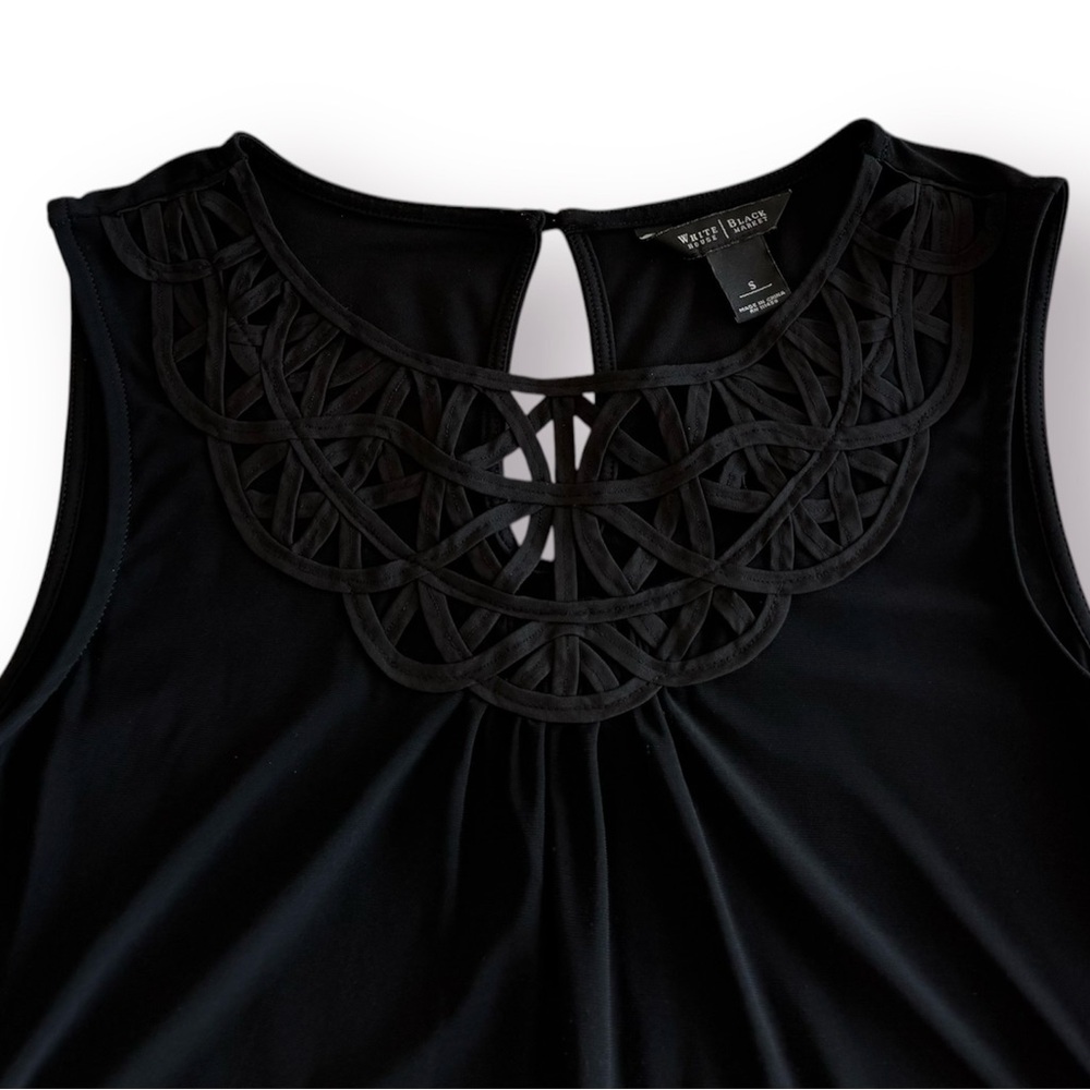 White House Black Market Mini Black Dress with Detailed Neckline - Picture 5 of 9